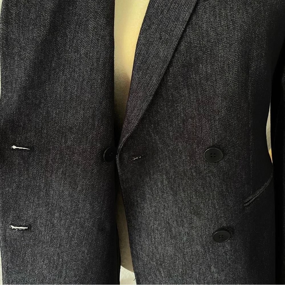 Theory Double Breasted Stretch Denim Navy Blazer NWT - Picture 5 of 16